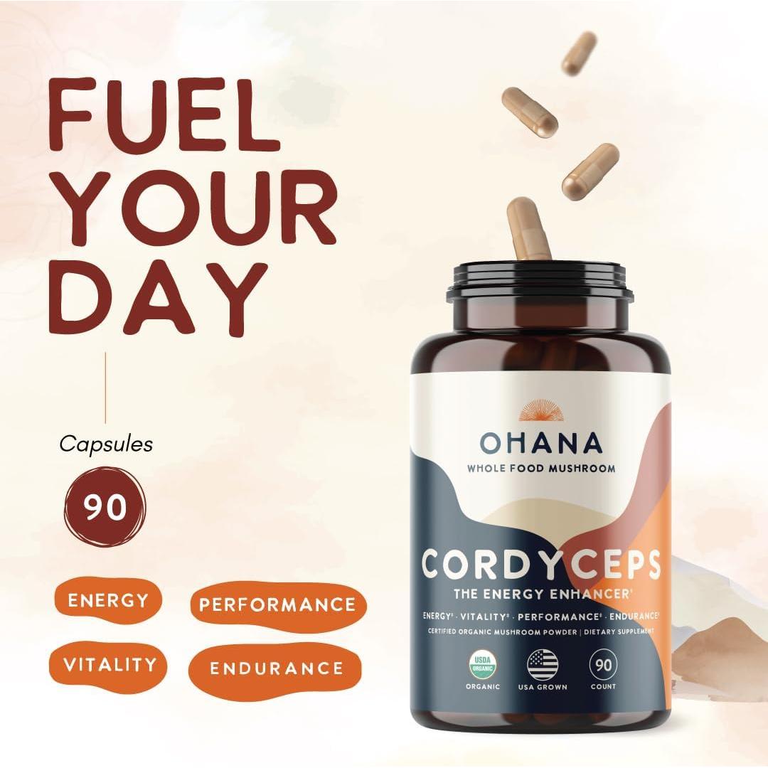 Suplemento de Hongos Orgánicos Ohana Cordyceps 90 Cápsulas