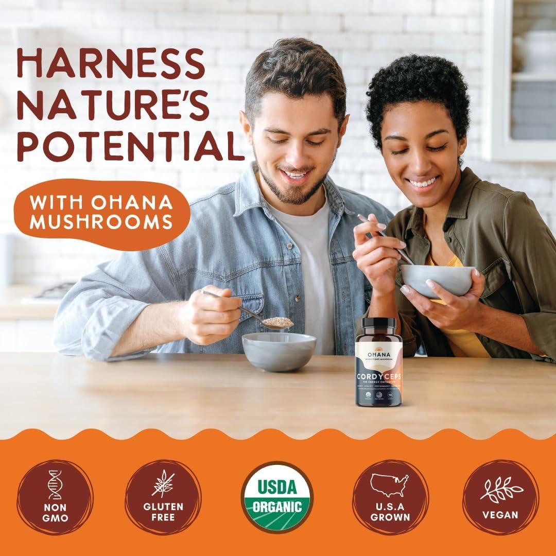 Suplemento de Hongos Orgánicos Ohana Cordyceps 90 Cápsulas