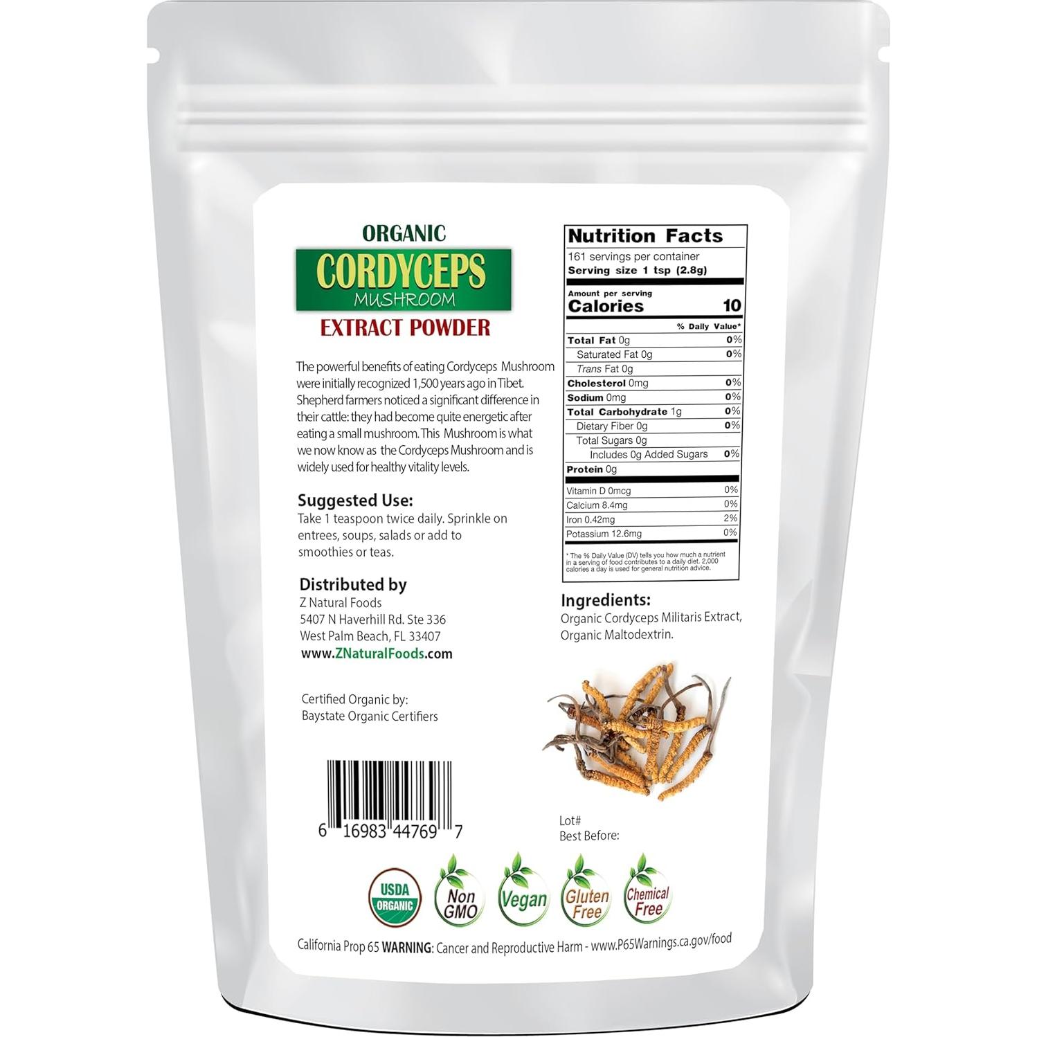 Polvo de Extracto de Hongo Cordyceps Orgánico Z Natural Foods 470g