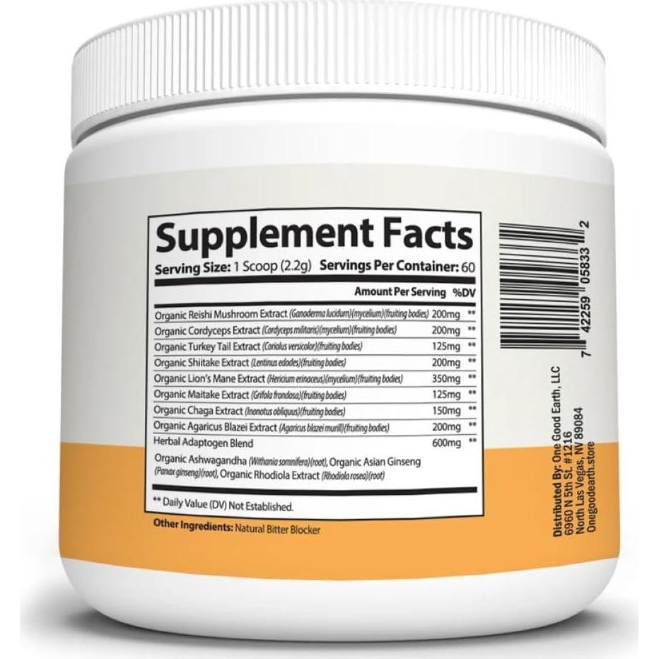 Polvo de Champiñón Plus 1000mg One Good Earth con Vitaminas