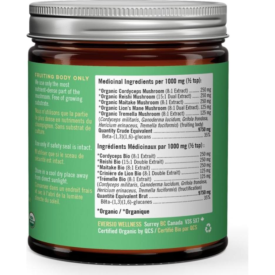 Mezcla de 5 Hongos Eversio Wellness 60g - Cordyceps, Reishi, Maitake