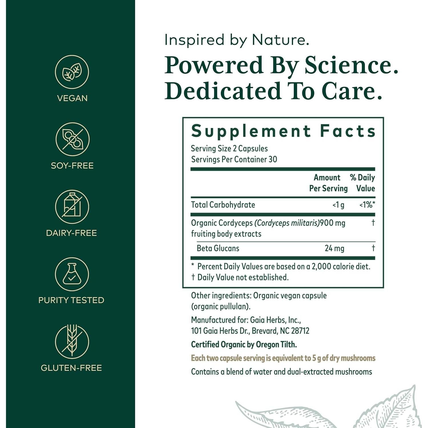 Cápsulas de Hongo Cordyceps Gaia Herbs - 60 Unidades