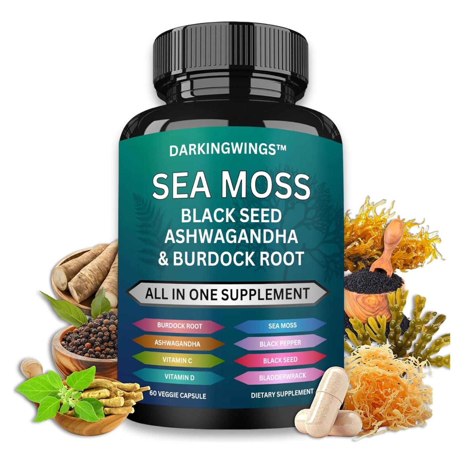 Cápsulas de Musgo Marino Darkingwings 3000mg + Aceite Semilla Negra 2000mg