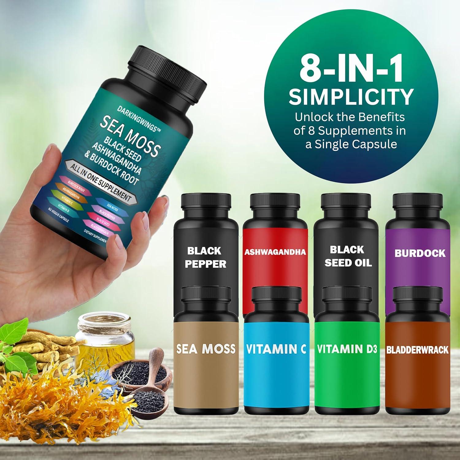 Cápsulas de Musgo Marino Darkingwings 3000mg + Aceite Semilla Negra 2000mg