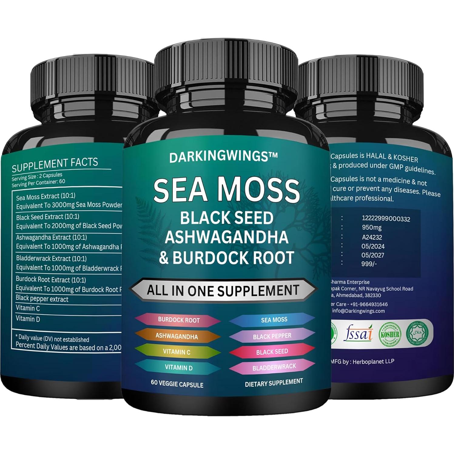 Cápsulas de Musgo Marino Darkingwings 3000mg + Aceite Semilla Negra 2000mg