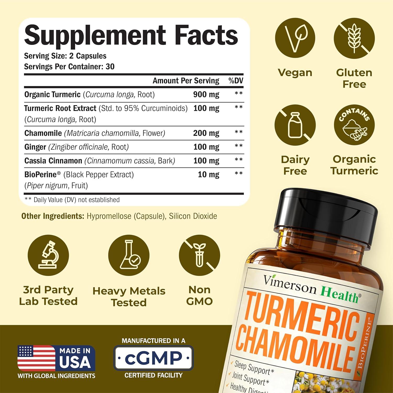 Suplemento de Cúrcuma y Manzanilla Vimerson Health 60 Cápsulas