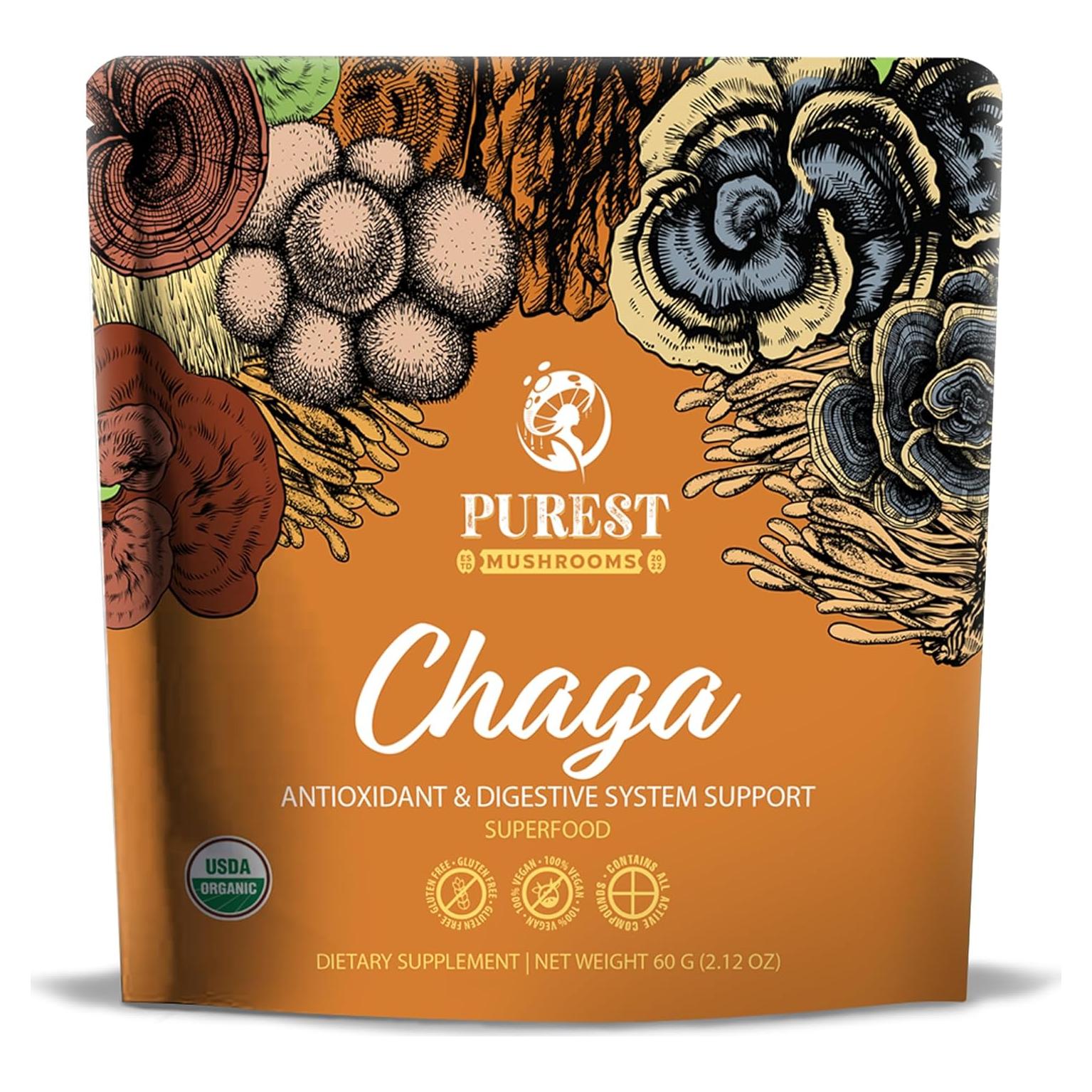 Extracto de Hongo Chaga en Polvo Orgánico 60g - Purest Mushrooms