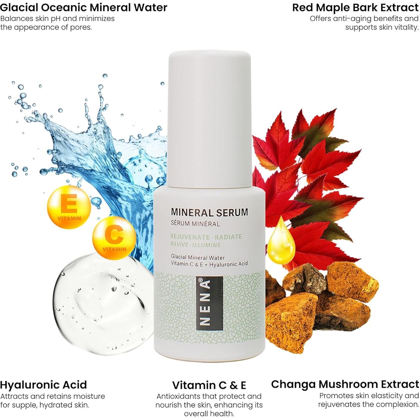 Suero Mineral NENA Cuidado de la Piel 29.57 ml - Vitamina C y Ácido Hialurónico