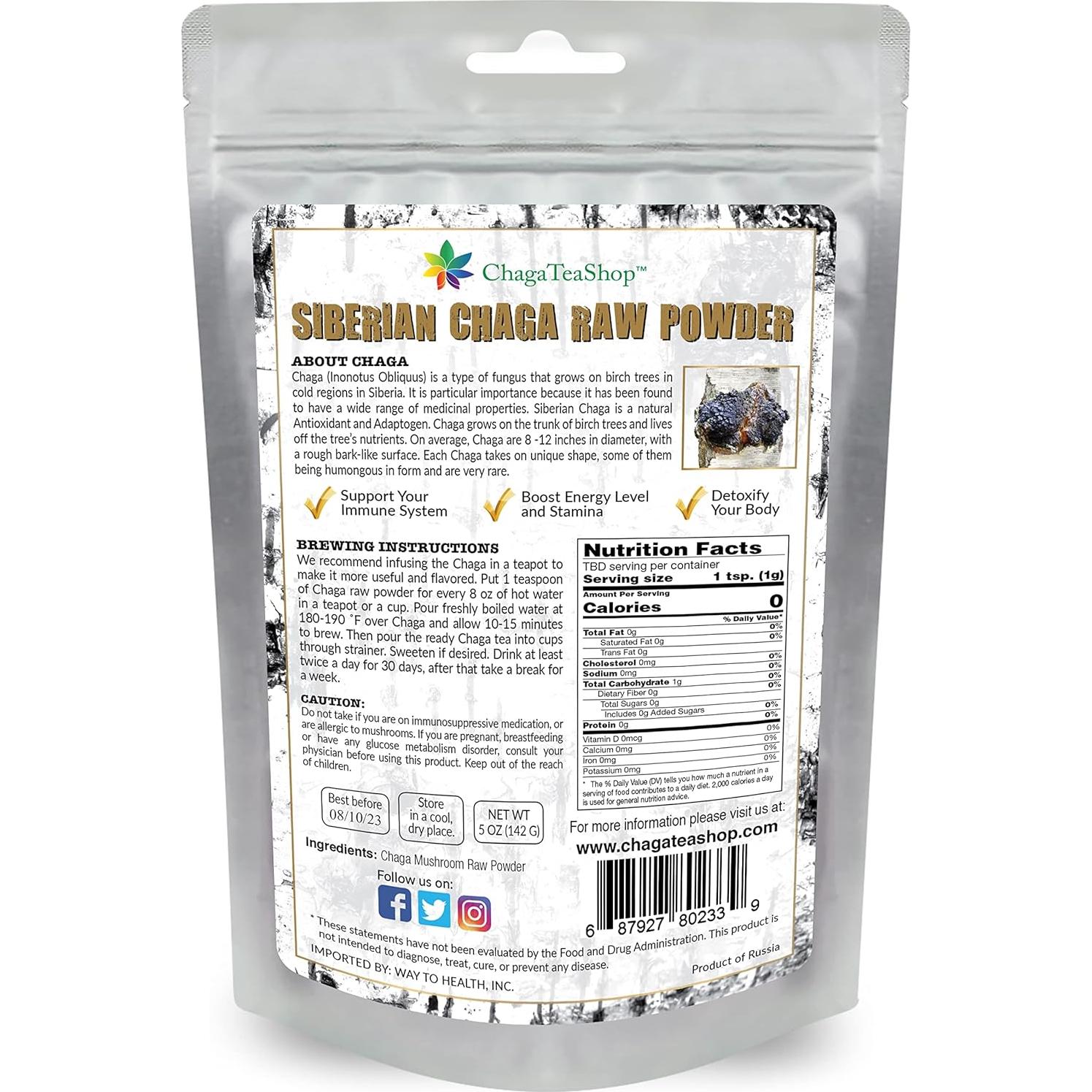 Polvo Crudo de Hongo Chaga Siberiano 142g - 100% Natural