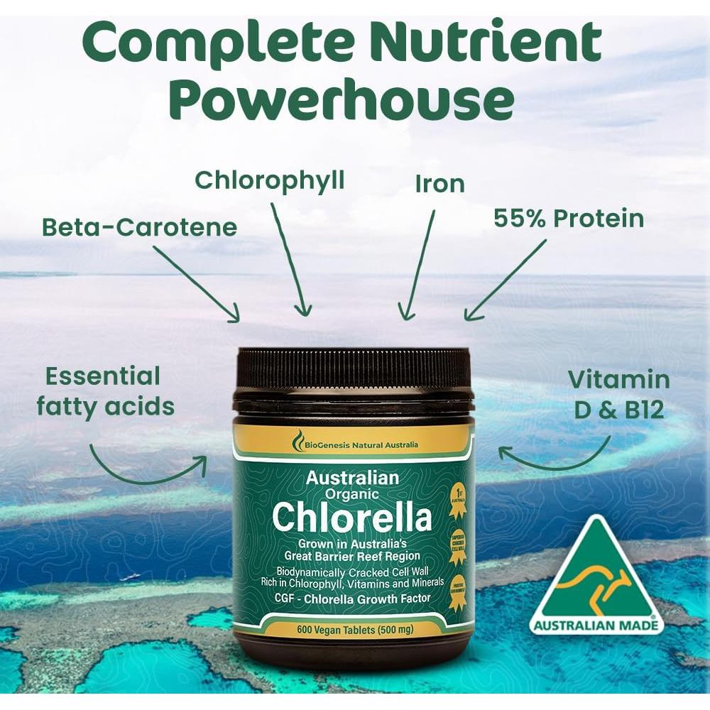Tabletas de Chlorella Orgánica BioGenesis 600 Unidades 500mg