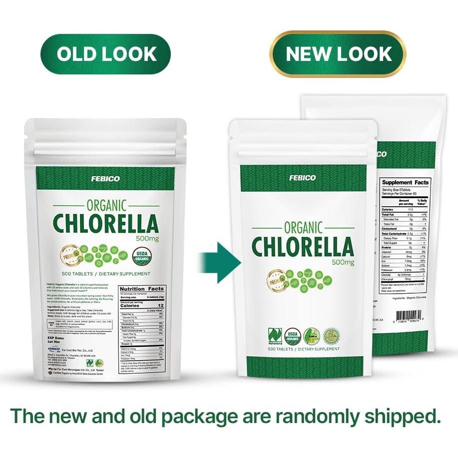 Tabletas de Chlorella Orgánica 500mg FEBICO 500ct Vegano