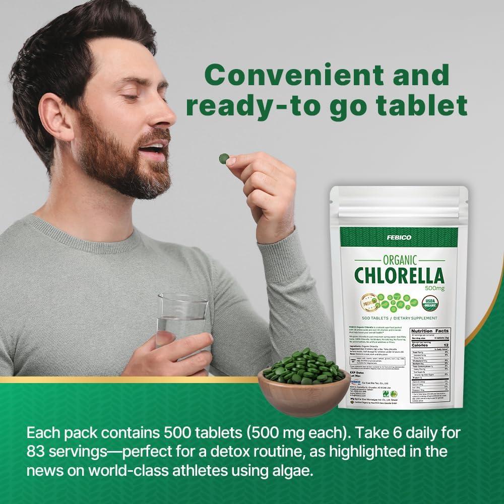 Tabletas de Chlorella Orgánica 500mg FEBICO 500ct Vegano