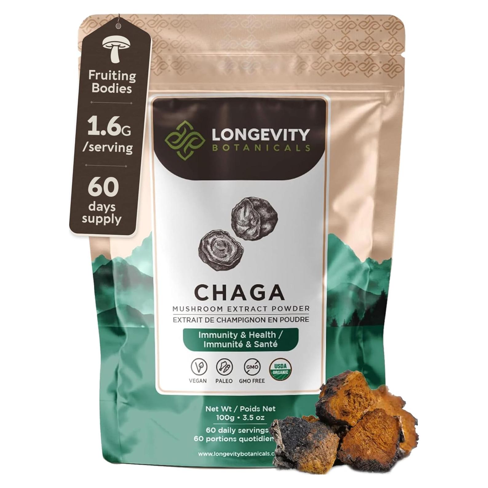 Extracto en polvo de hongo Chaga orgánico Longevity 100g - 10:1