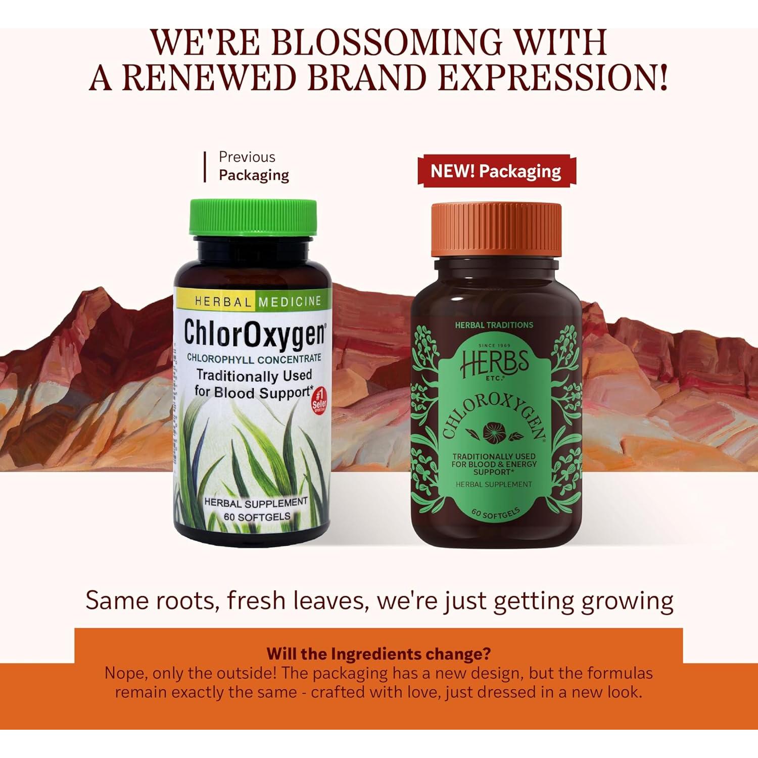 Suplemento de Clorofila ChlorOxygen Herbs Etc. 60 Gelatinas