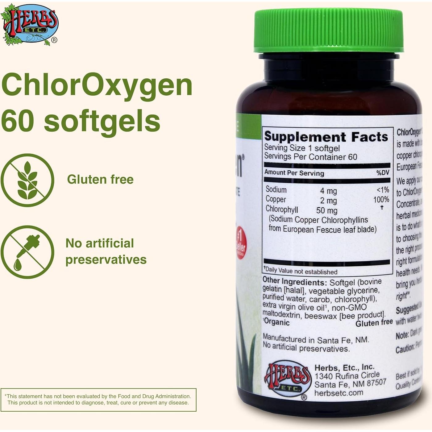 Suplemento de Clorofila ChlorOxygen Herbs Etc. 60 Gelatinas