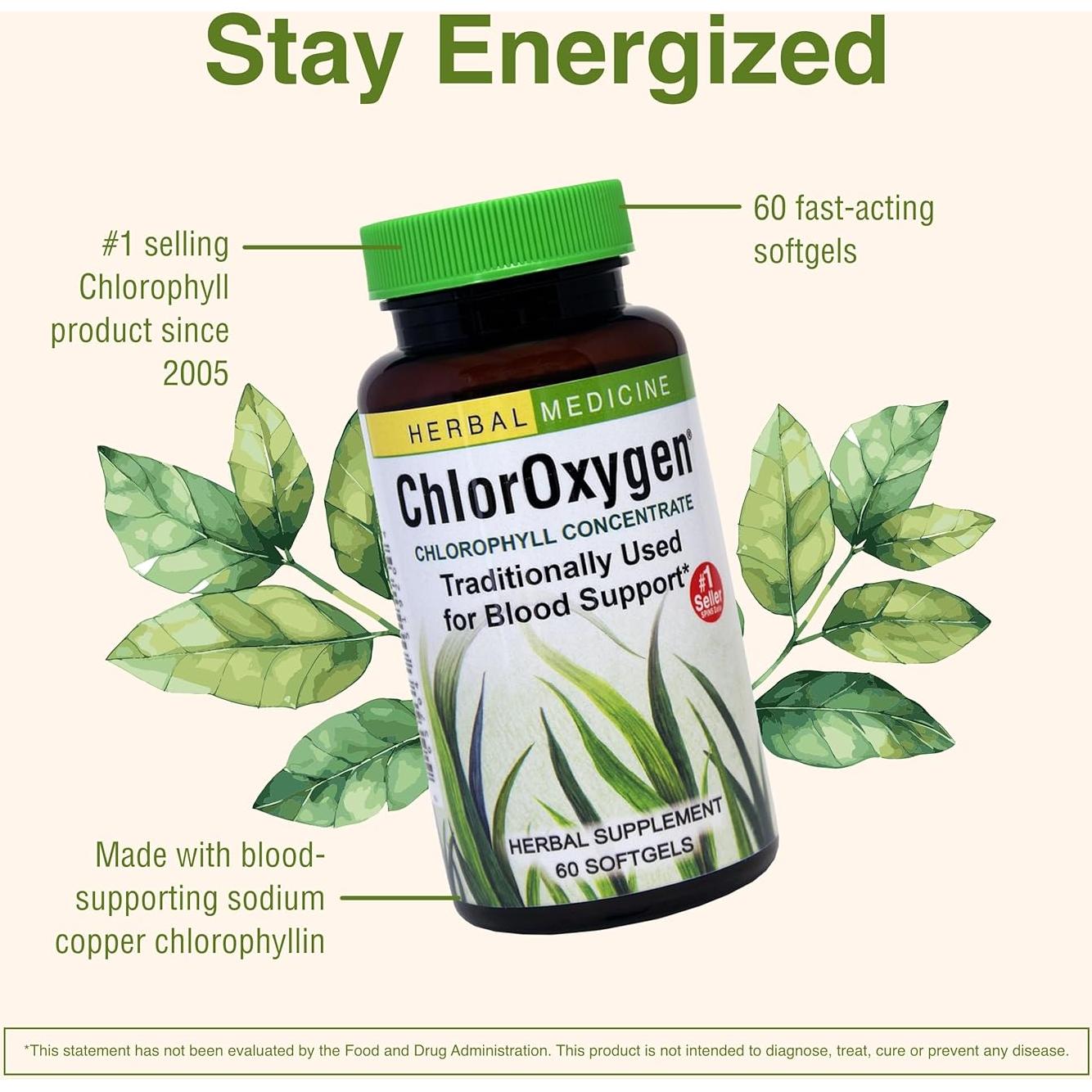 Suplemento de Clorofila ChlorOxygen Herbs Etc. 60 Gelatinas