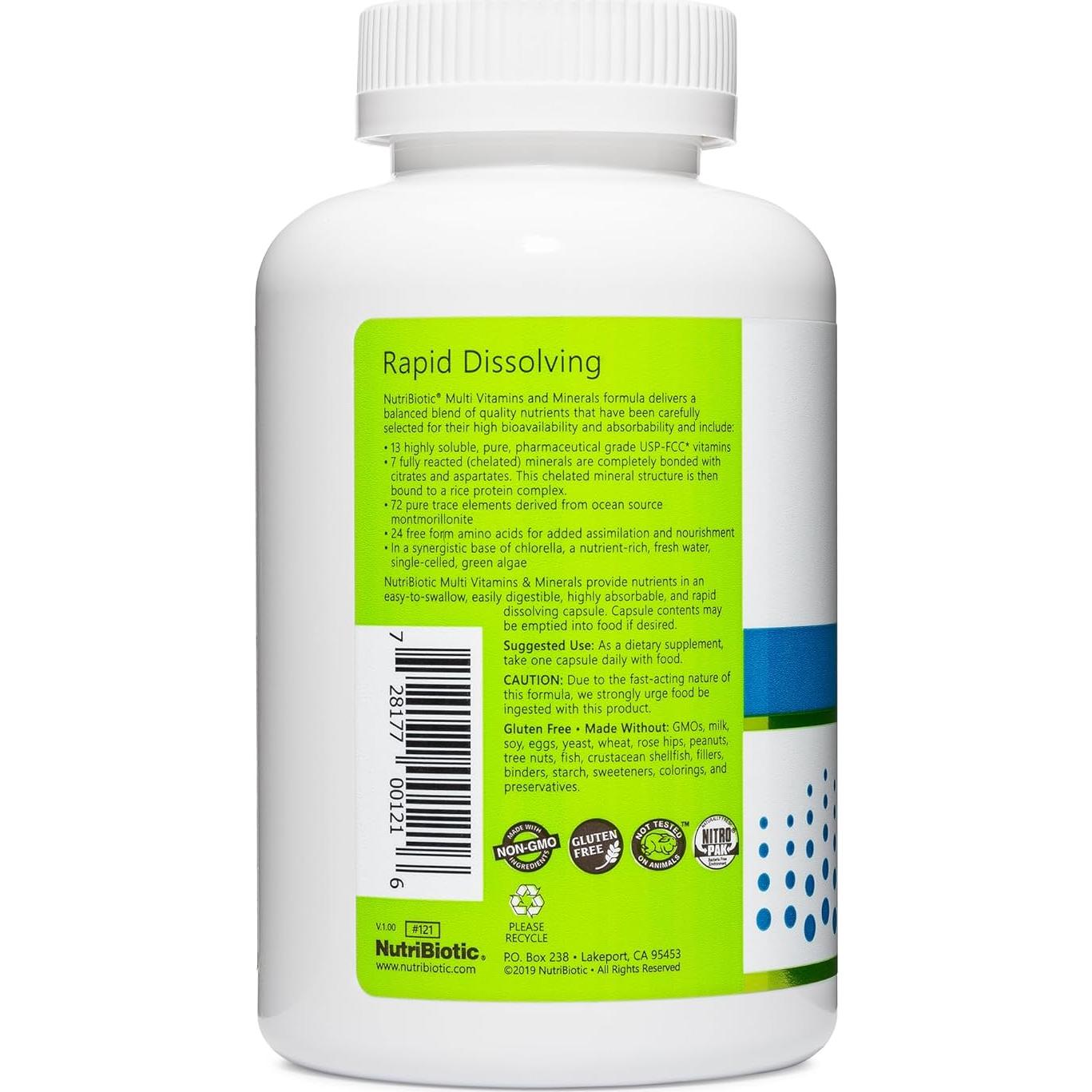 NutriBiotic Multivitaminas y Minerales 180 Cápsulas Grado Farmacéutico