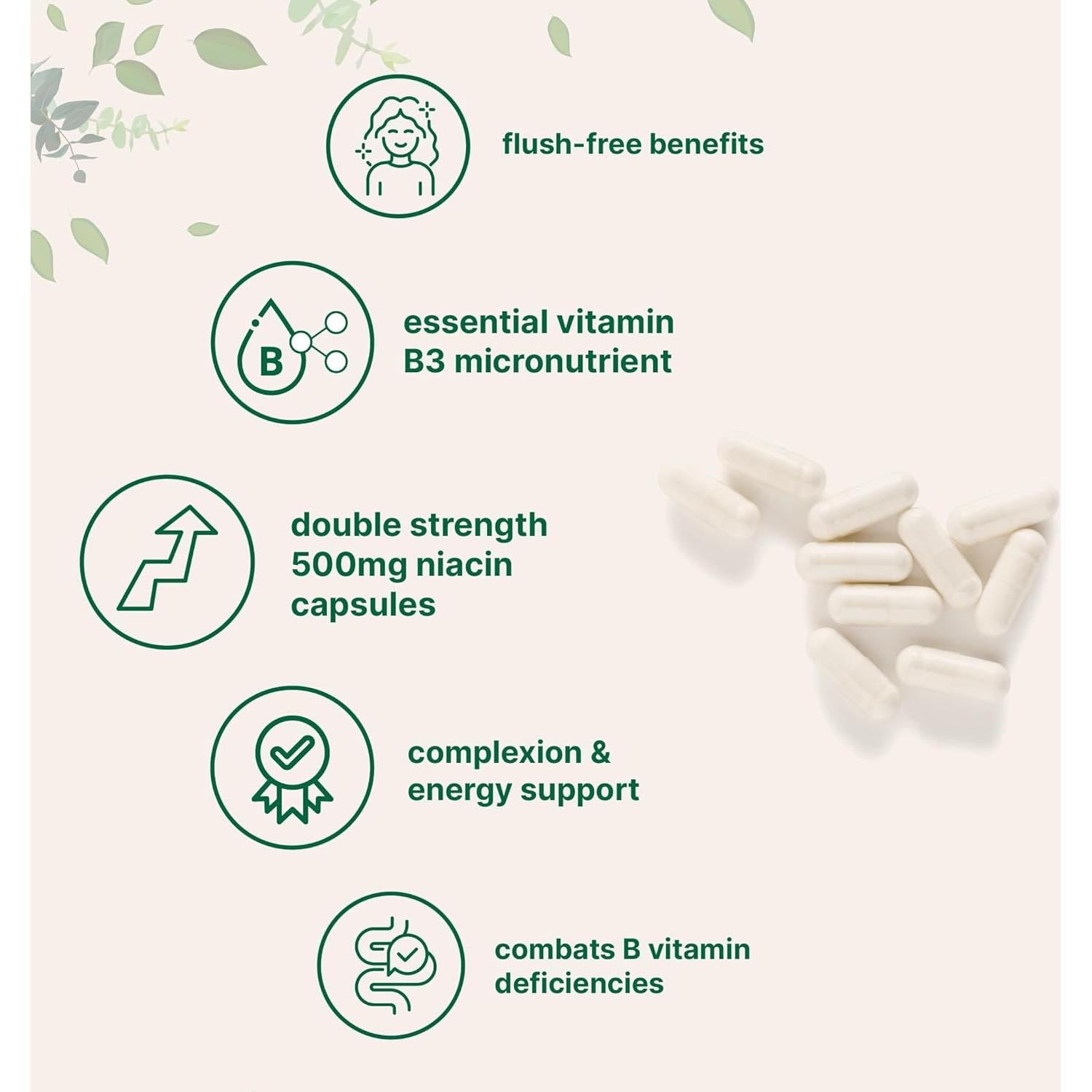 Niacina 500mg Micro Ingredients 400 Cápsulas Sin Enrojecimiento