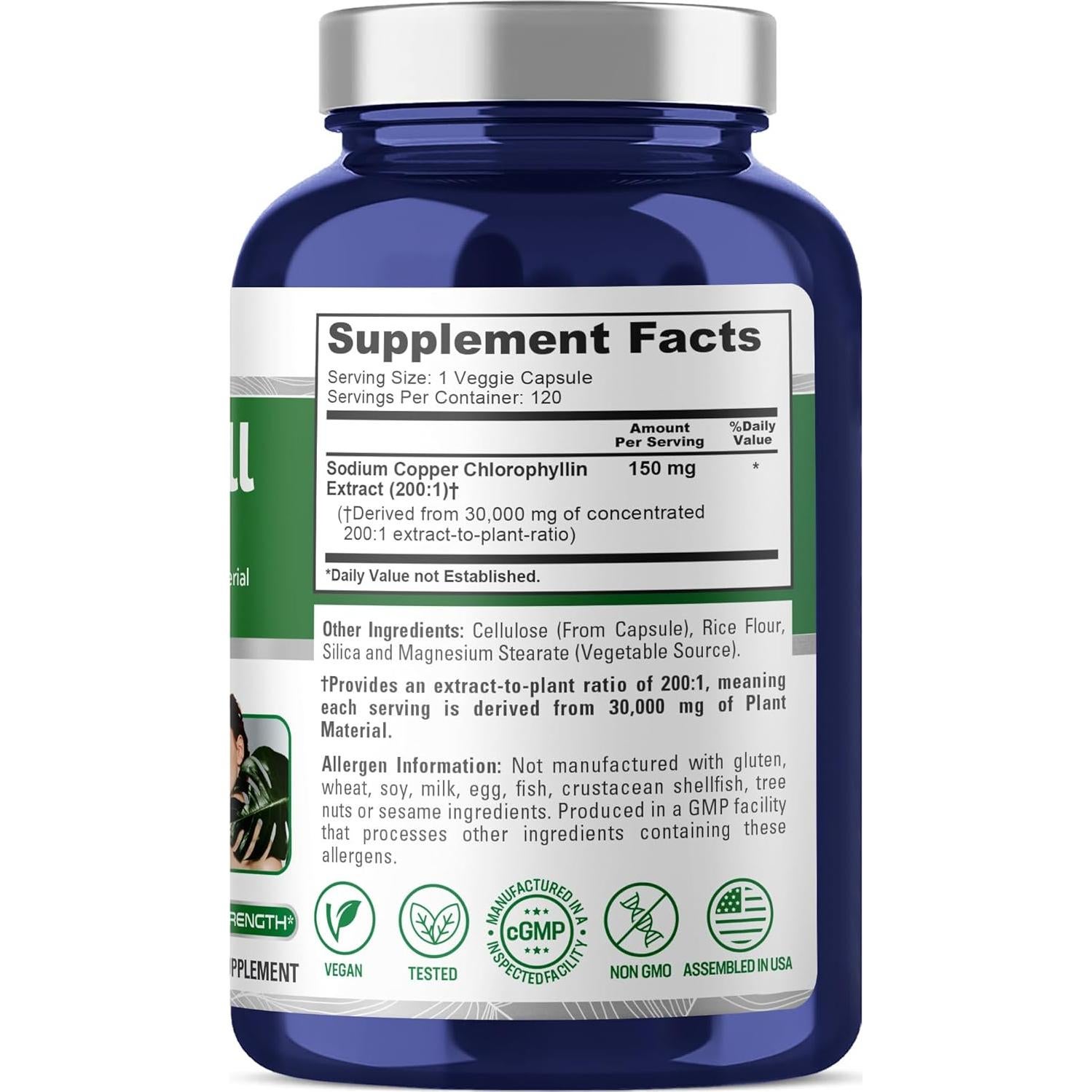 Extracto de Clorofila NusaPure 150 mg Vegano 120 Cápsulas