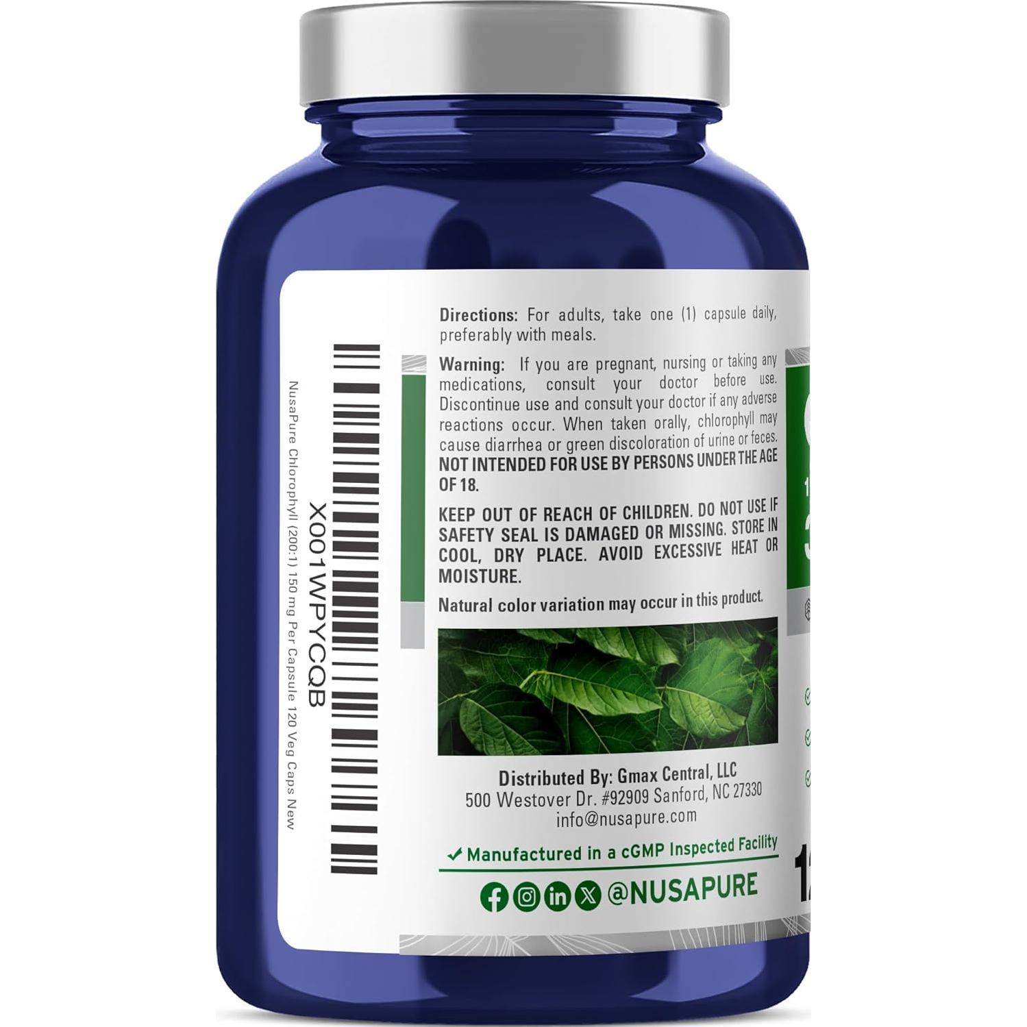 Extracto de Clorofila NusaPure 150 mg Vegano 120 Cápsulas