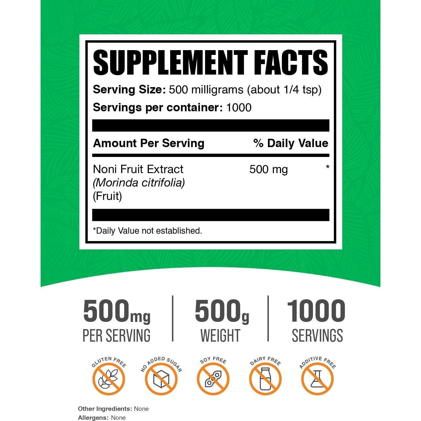 Polvo de Extracto de Fruta Noni BulkSupplements 500g - Suplemento Natural