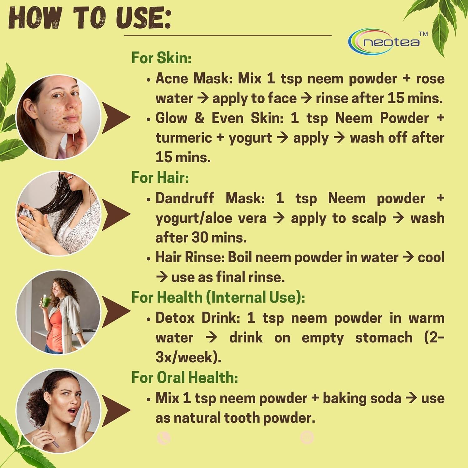 Polvo de Neem Orgánico Neotea 300 g - Cuidado Piel y Cabello