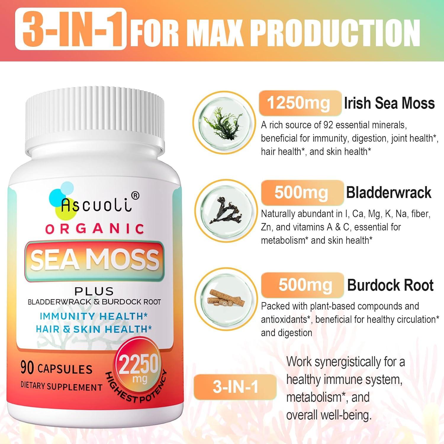 Cápsulas de Musgo Marino Orgánico Ascuoli 2250mg - 90 Unidades