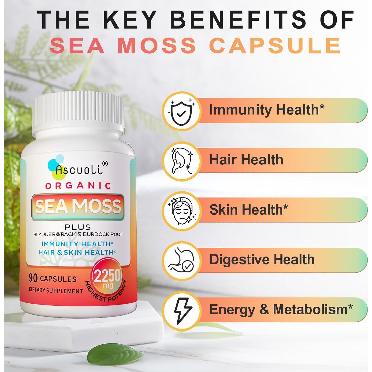 Cápsulas de Musgo Marino Orgánico Ascuoli 2250mg - 90 Unidades