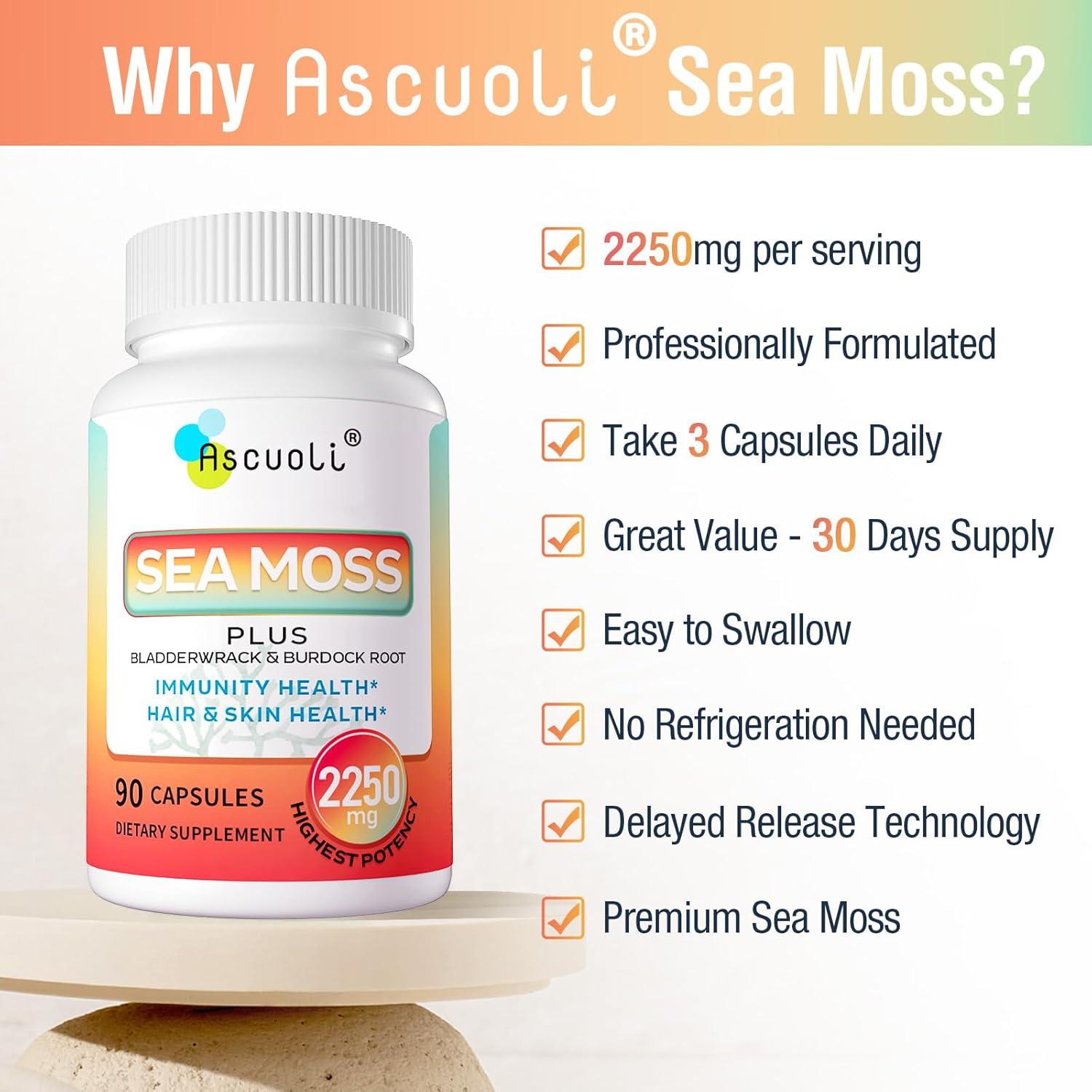 Cápsulas de Musgo Marino Orgánico Ascuoli 2250mg - 90 Unidades
