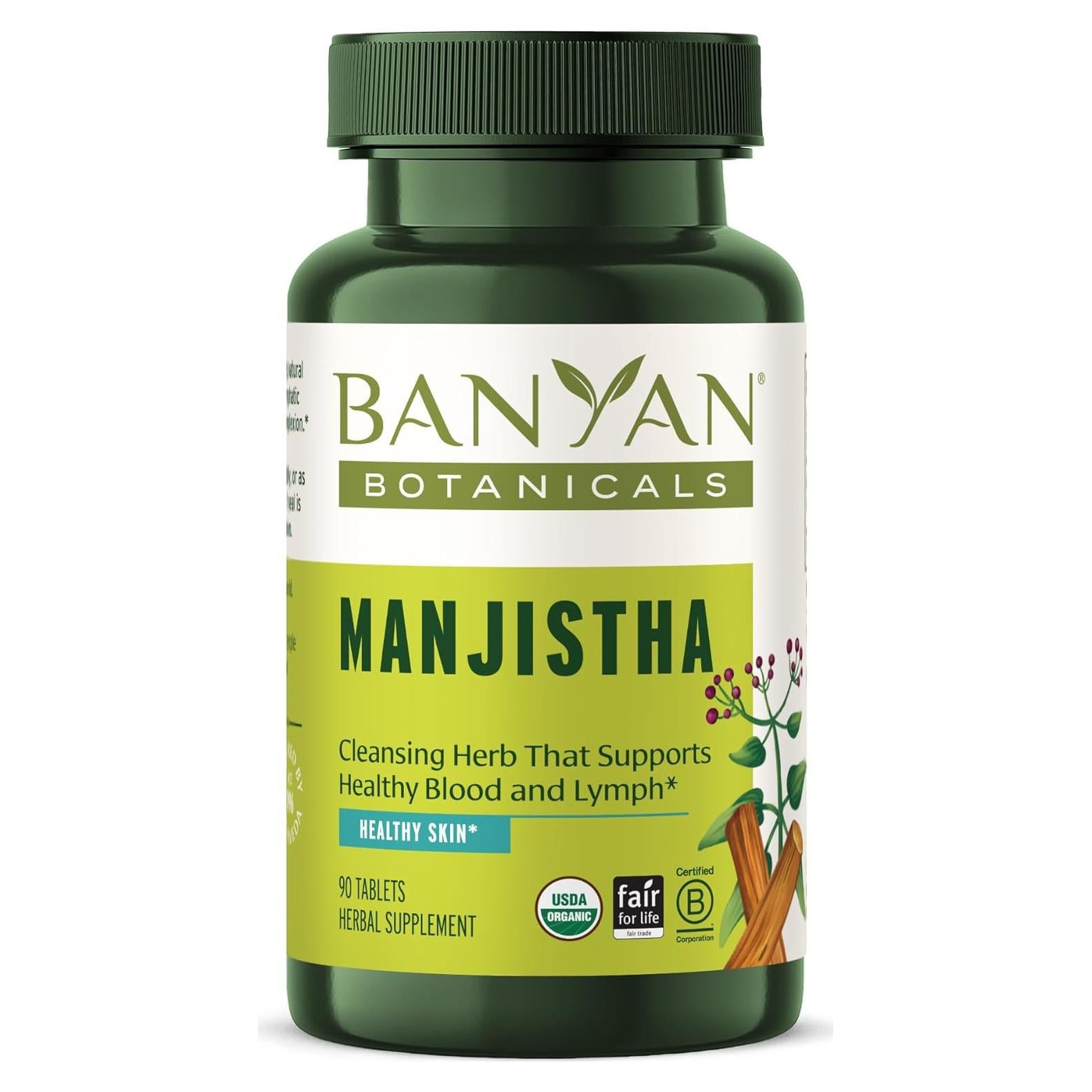Tabletas de Manjistha Banyan Botanicals - Suplemento Orgánico 90 Tabletas