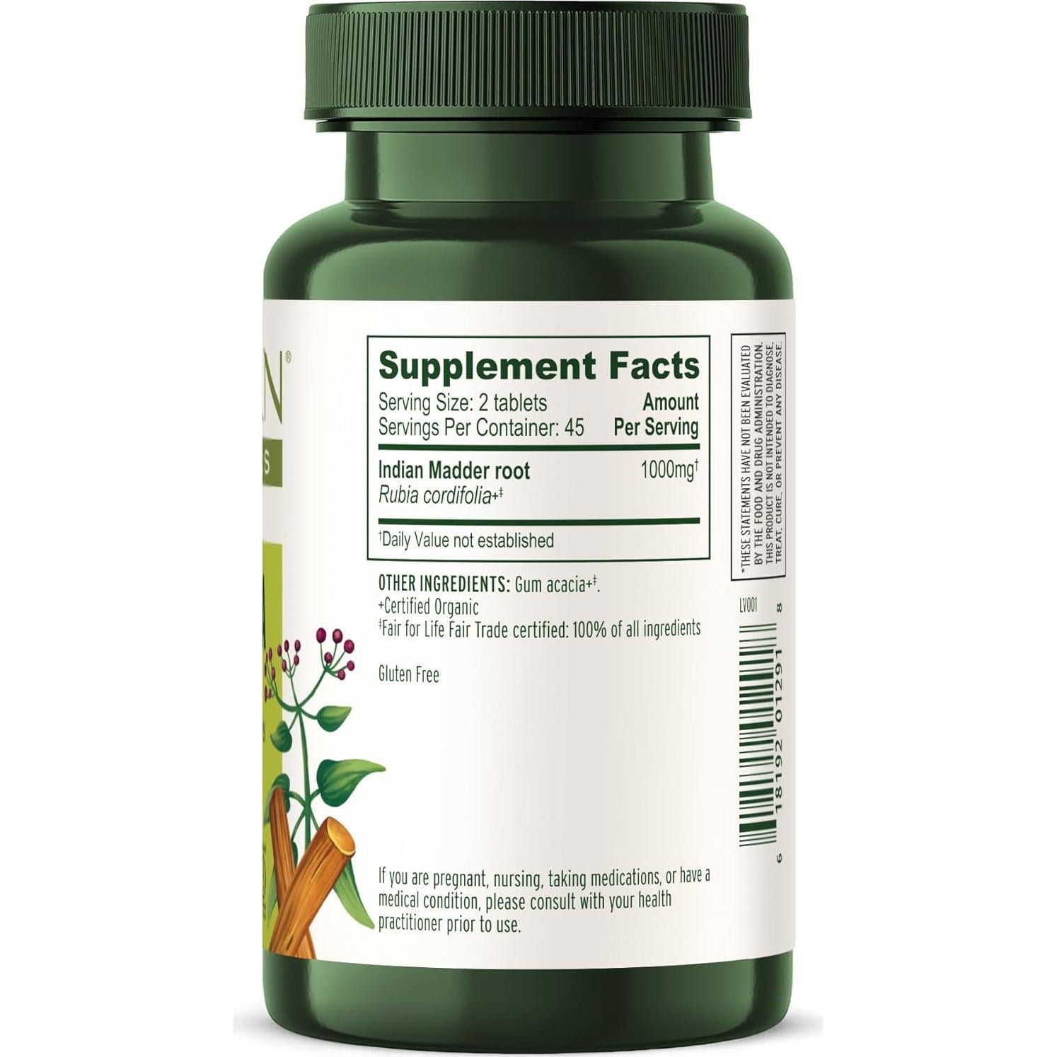 Tabletas de Manjistha Banyan Botanicals - Suplemento Orgánico 90 Tabletas