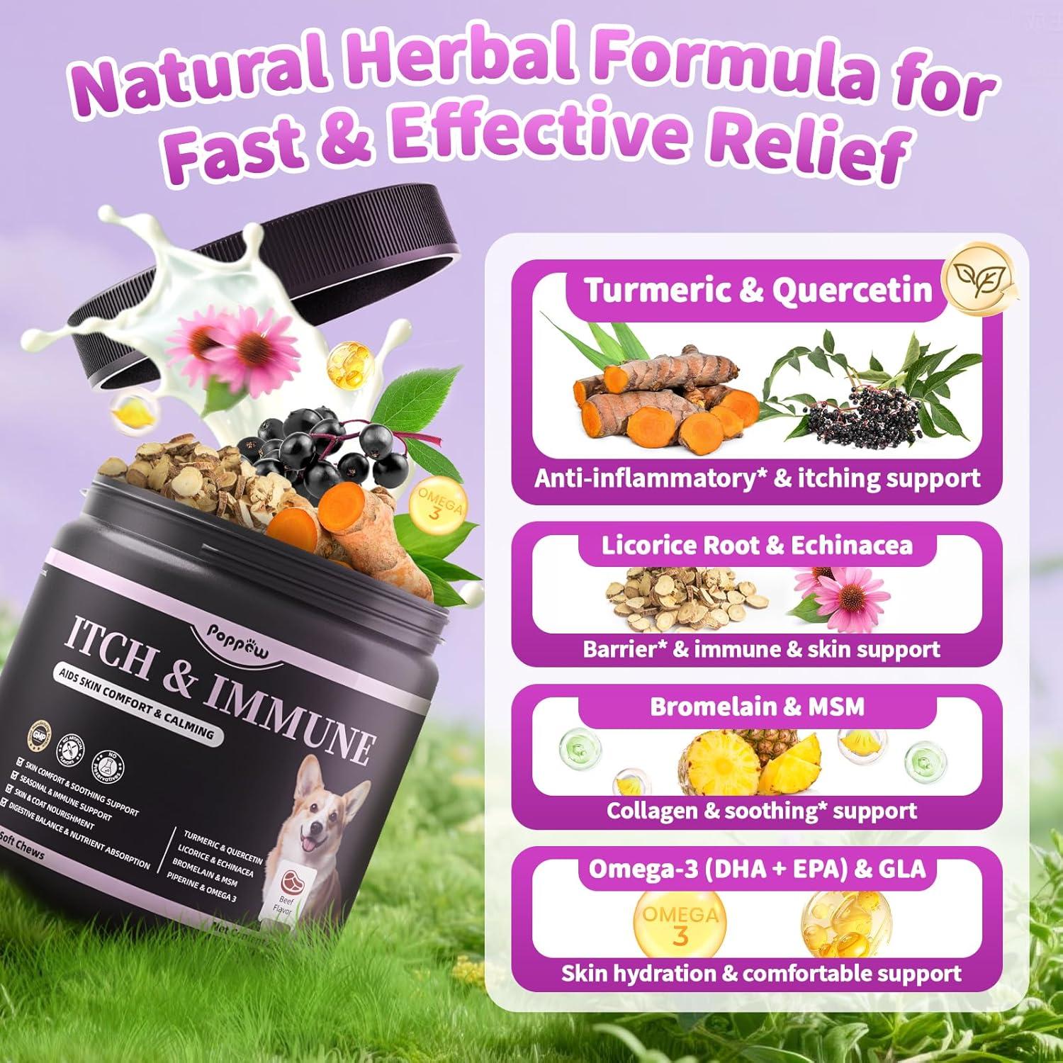 Masticables para Alergias en Perros POPPAW 90 Unidades Sabor Res