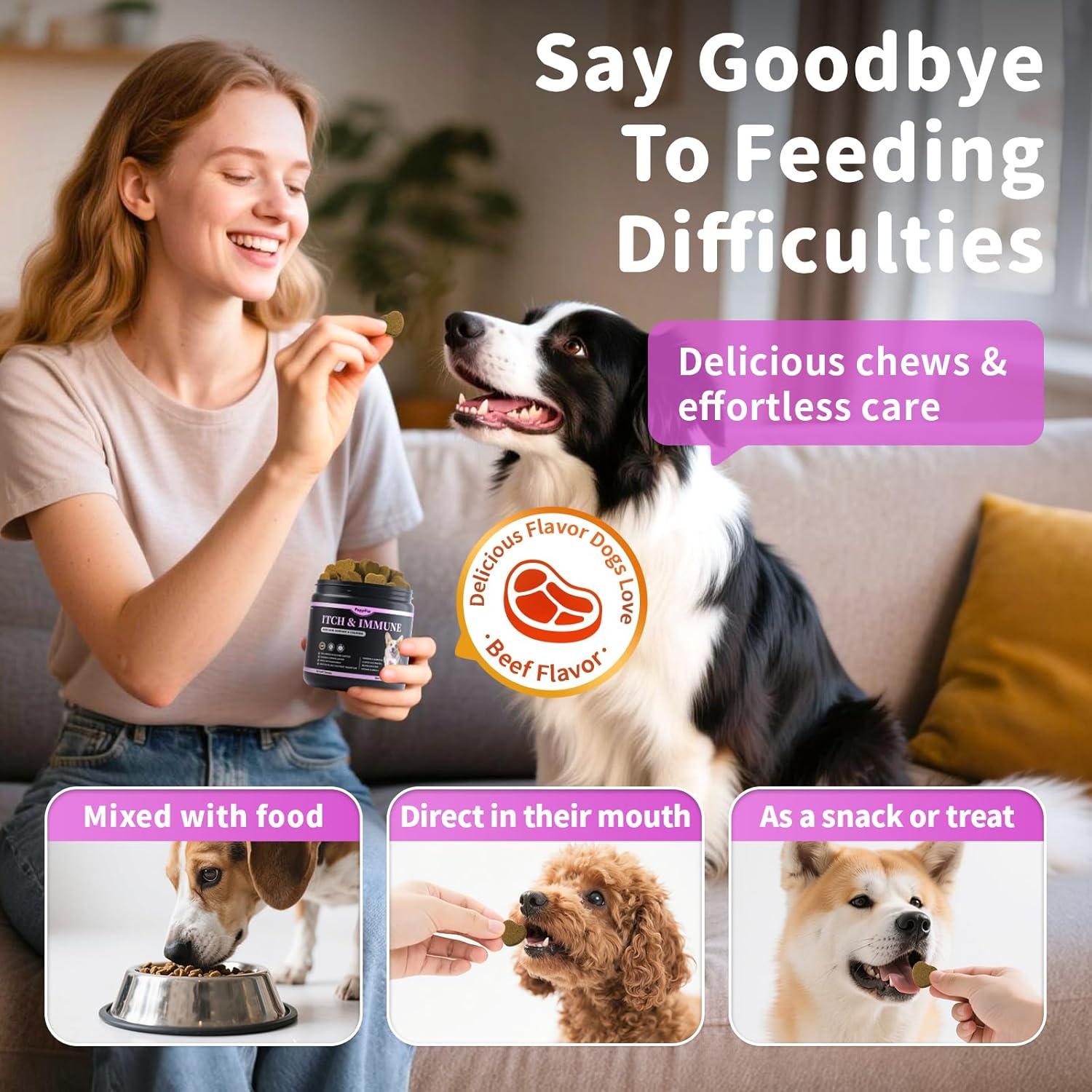 Masticables para Alergias en Perros POPPAW 90 Unidades Sabor Res