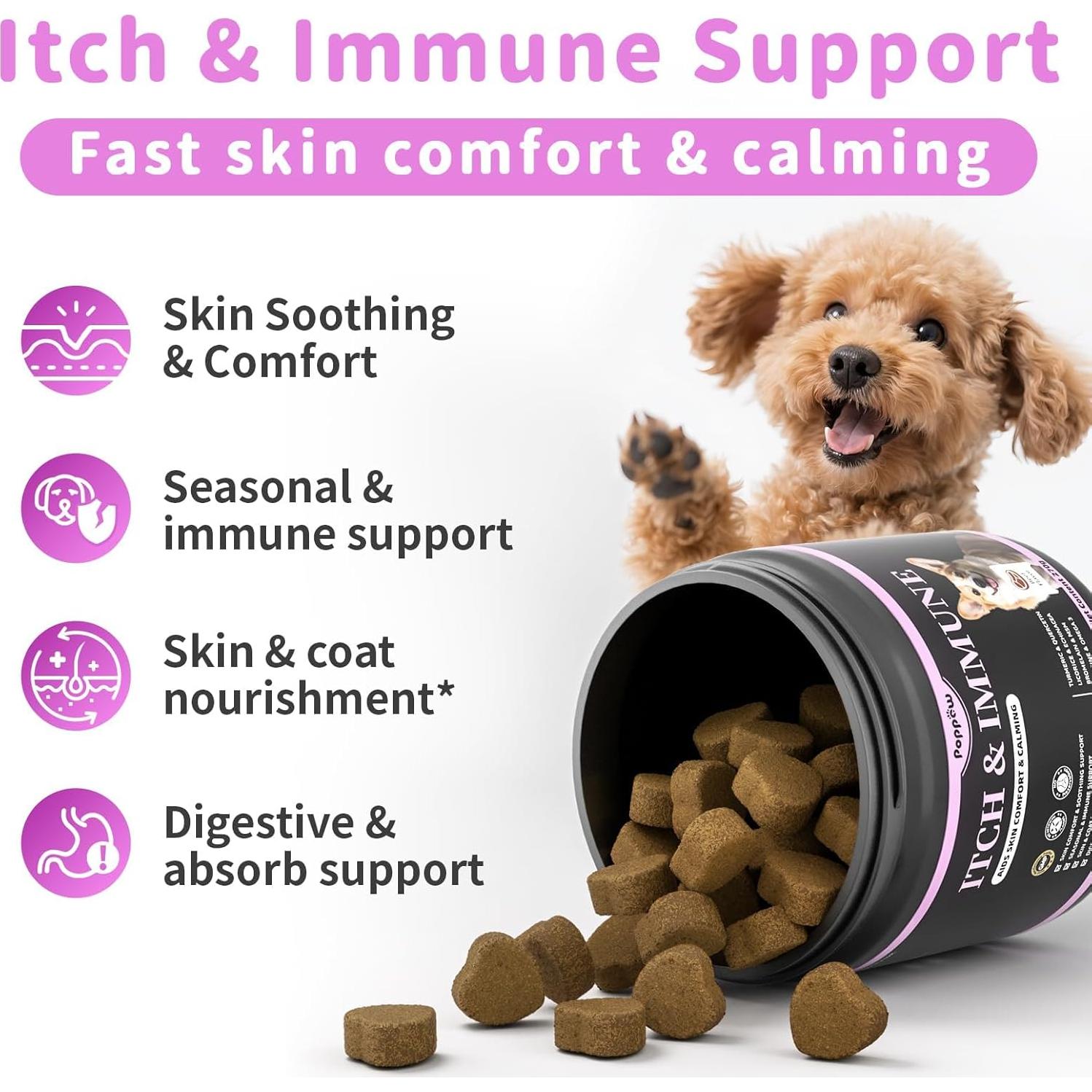 Suplemento para Perros POPPAW - Alivio Picazón Piel 90 Unidades