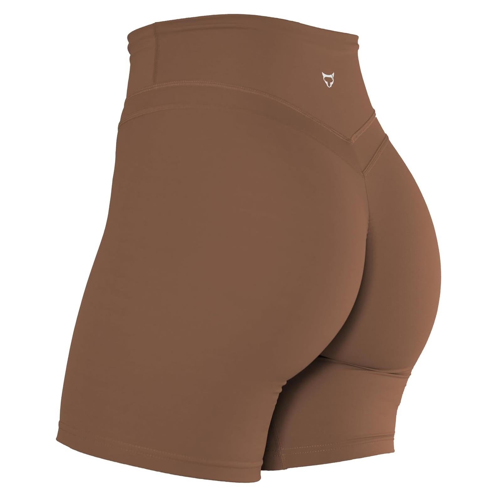 Shorts de Yoga TomTiger para Mujeres Cintura Alta Marrón