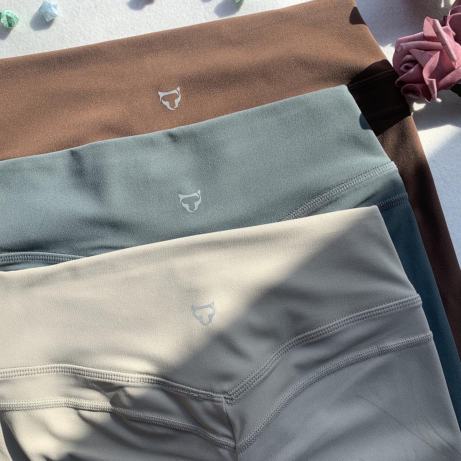Shorts de Yoga TomTiger para Mujeres Cintura Alta Marrón