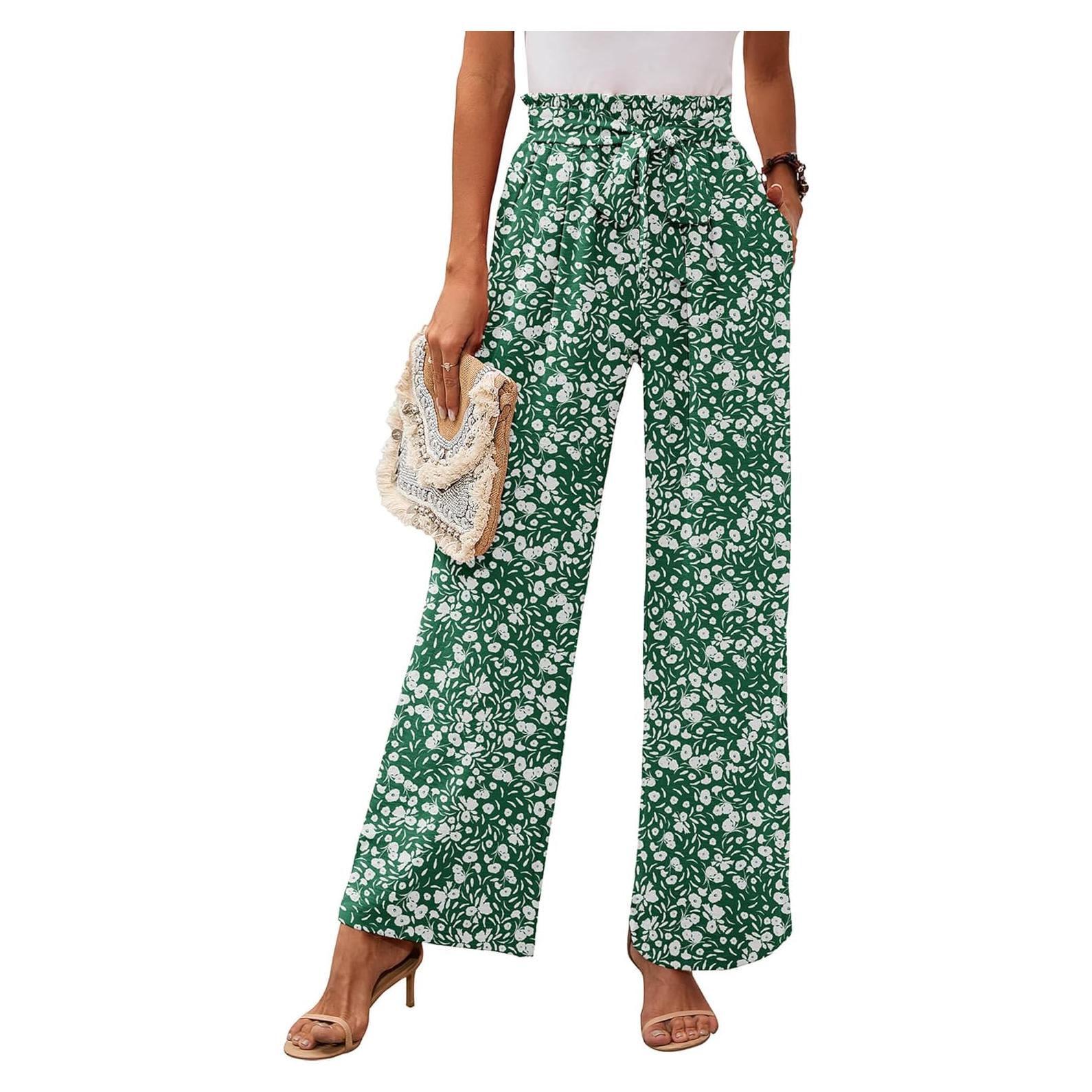 Pantalones de Pierna Ancha para Mujeres Heymoments - Cintura Alta, Verde