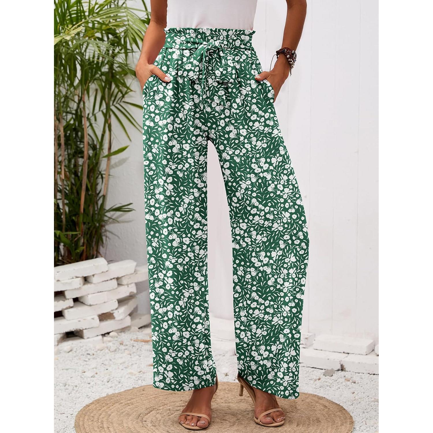 Pantalones de Pierna Ancha para Mujeres Heymoments - Cintura Alta, Verde