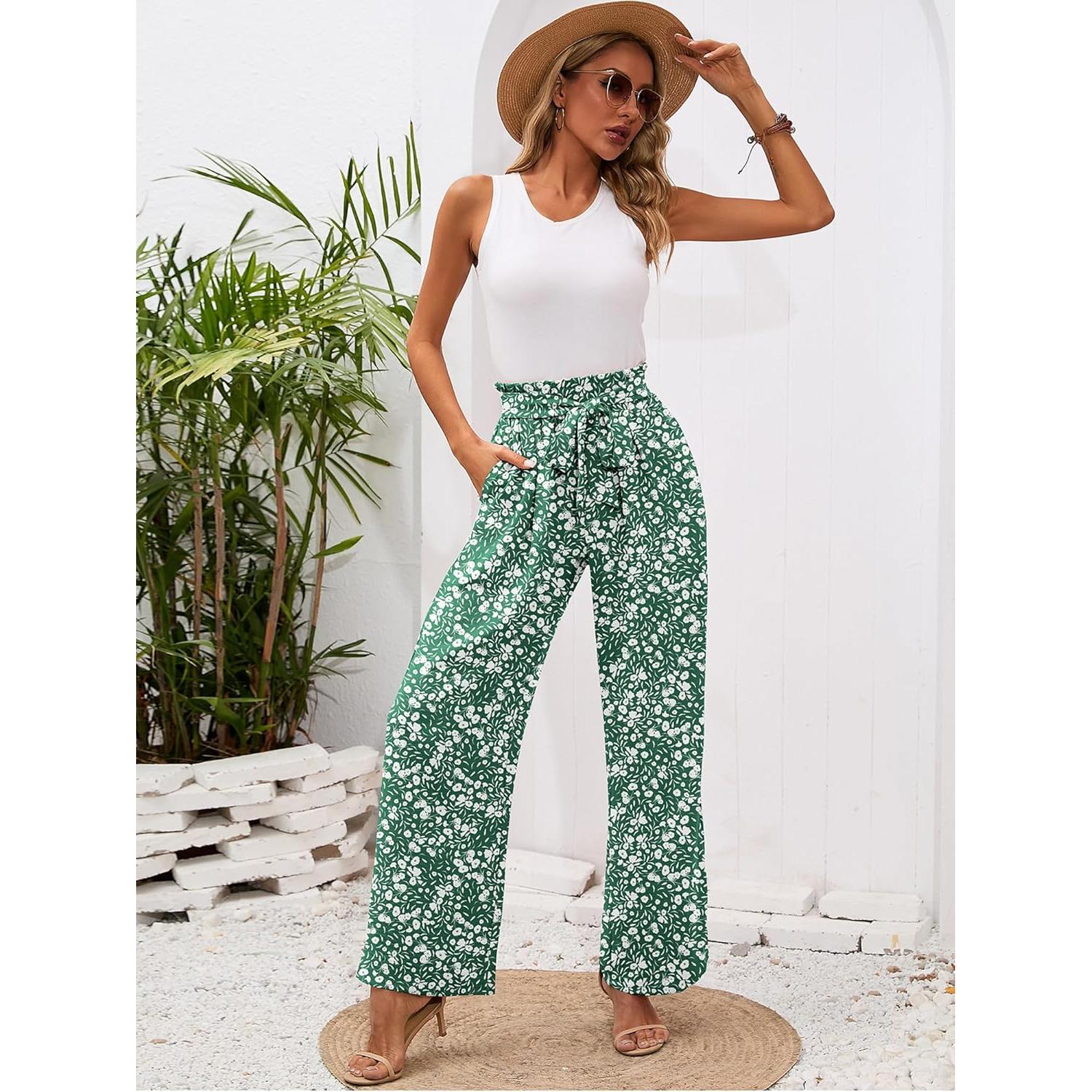 Pantalones de Pierna Ancha para Mujeres Heymoments - Cintura Alta, Verde