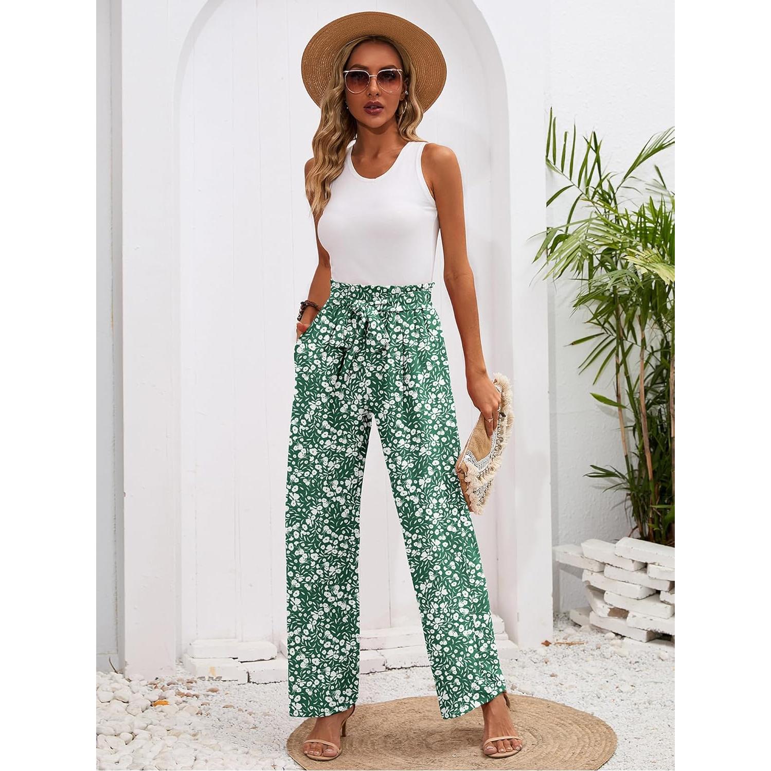 Pantalones de Pierna Ancha para Mujeres Heymoments - Cintura Alta, Verde
