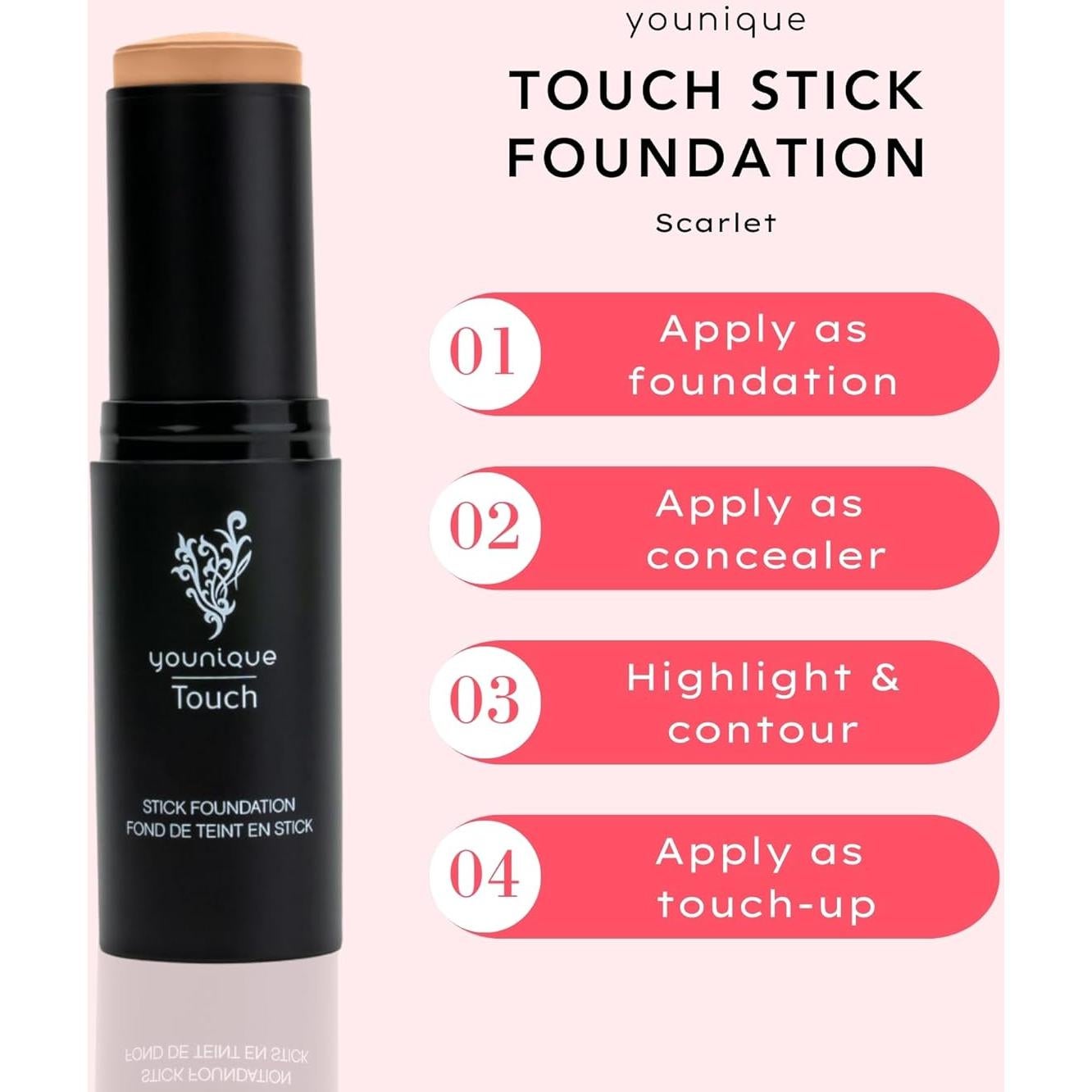 Base en Barra Younique Touch Escarlata - Cobertura Completa y Cuidado de Piel