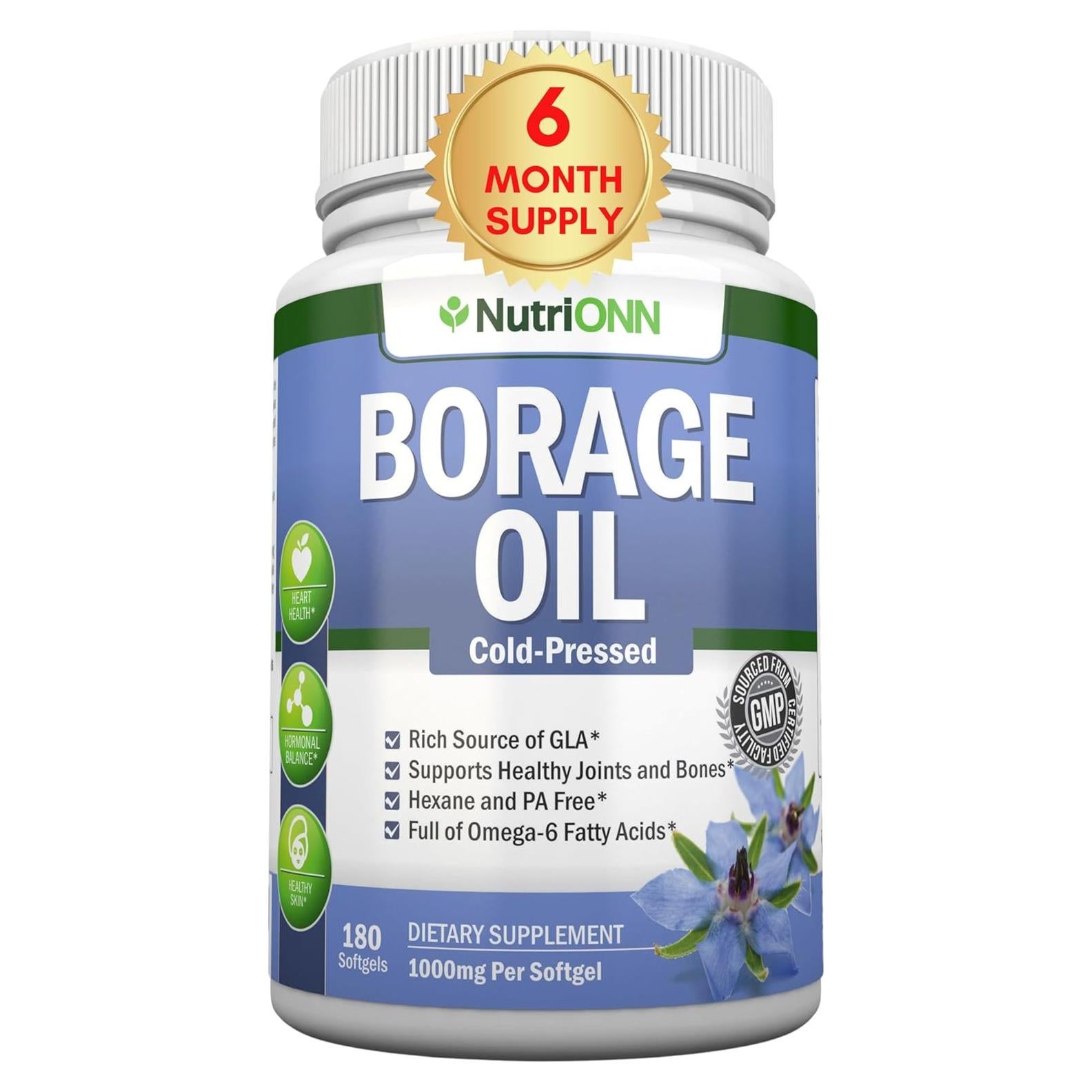 Aceite de Borraja NutriONN 1000 mg 180 Cápsulas Blandas GLA