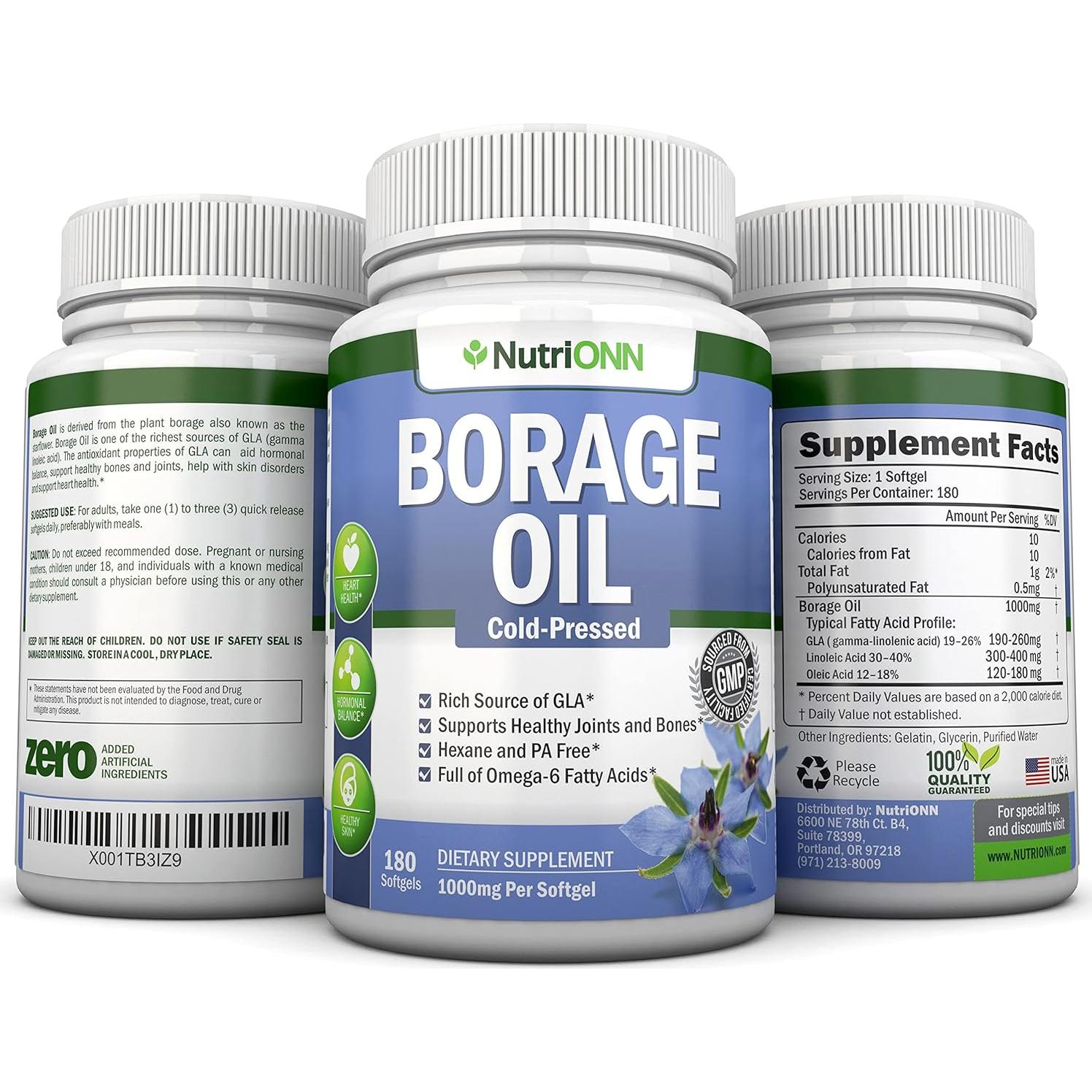 Aceite de Borraja NutriONN 1000 mg 180 Cápsulas Blandas GLA