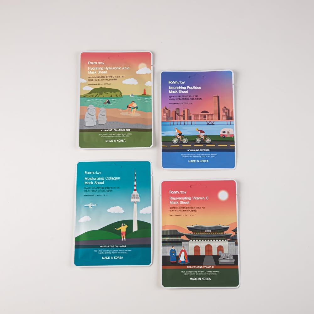 Paquete de 12 Máscaras Faciales Farmstay - Hidratantes y Nutritivas