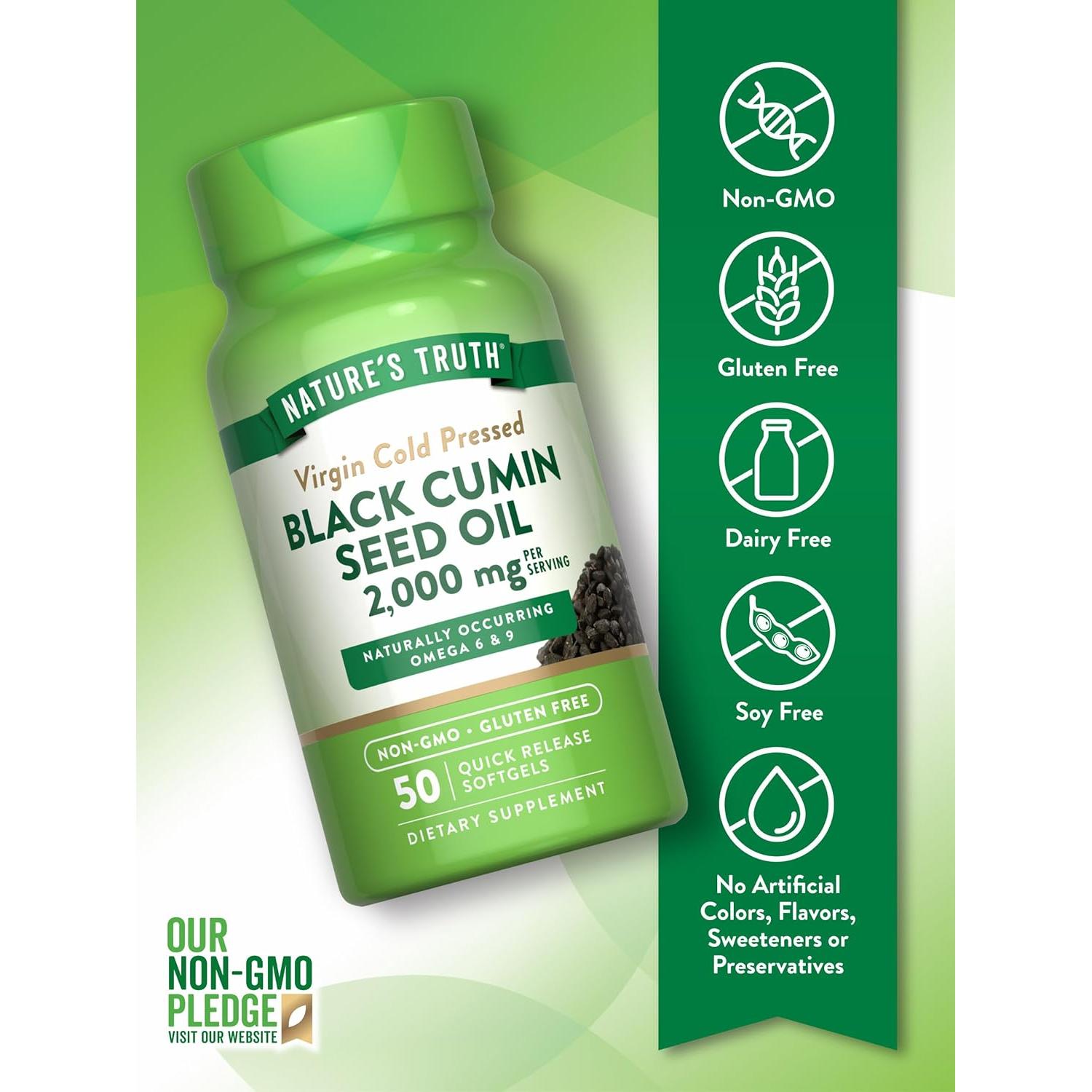 Aceite de Semilla de Comino Negro Nature's Truth 2000 mg 50 Gelatinas