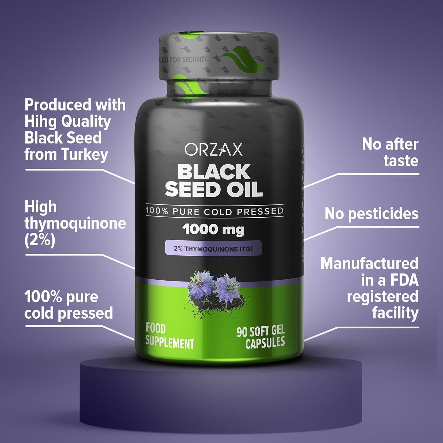 Aceite de Semilla Negra Orzax 1000 mg - 90 Cápsulas Blandas