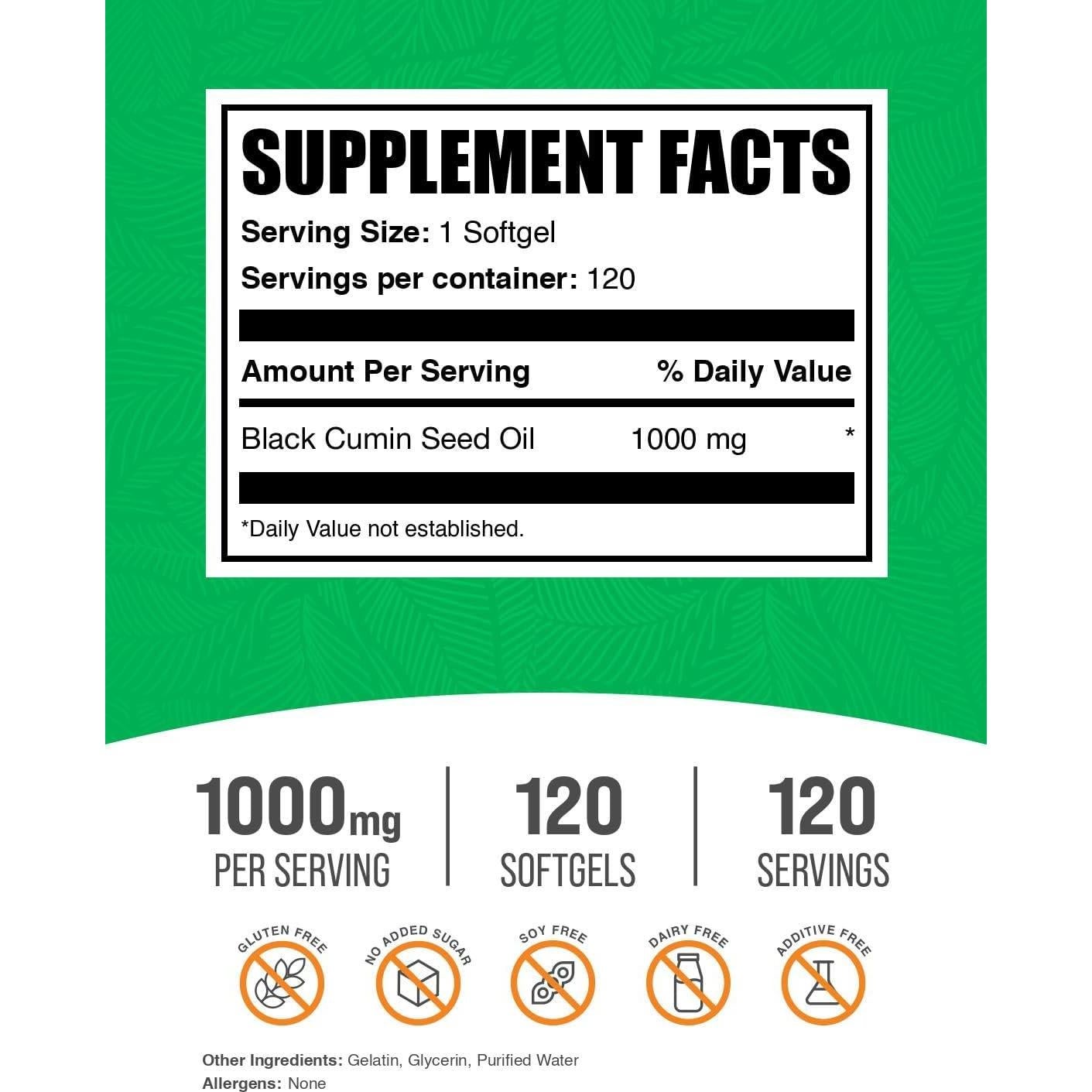 Aceite de Semilla de Comino Negro BulkSupplements 1000mg 120 Softgels