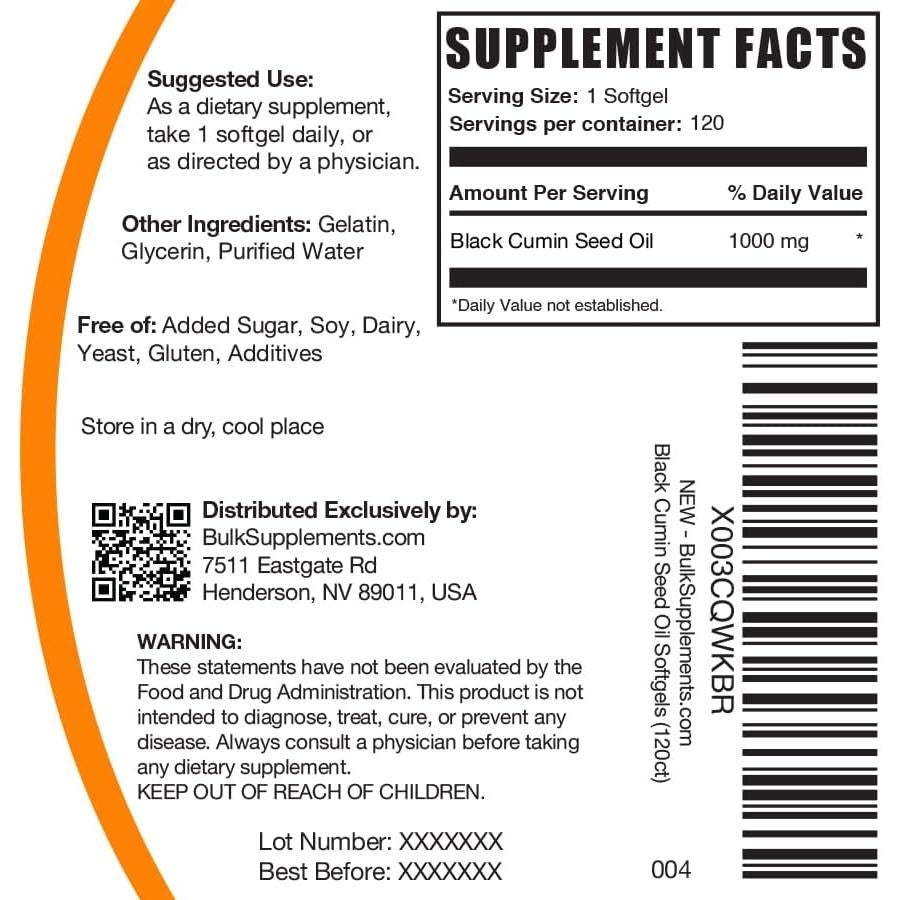 Aceite de Semilla de Comino Negro BulkSupplements 1000mg 120 Softgels
