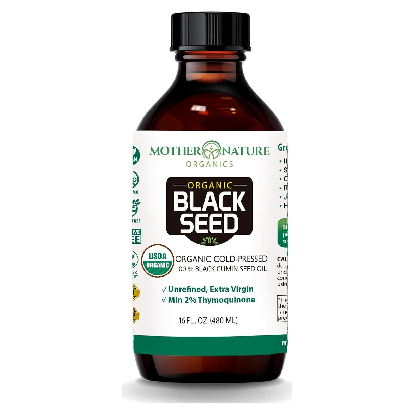 Aceite de Semilla Negra Orgánico Madre Naturaleza 473ml - Prensado en Frío, Alto en Timoquinona