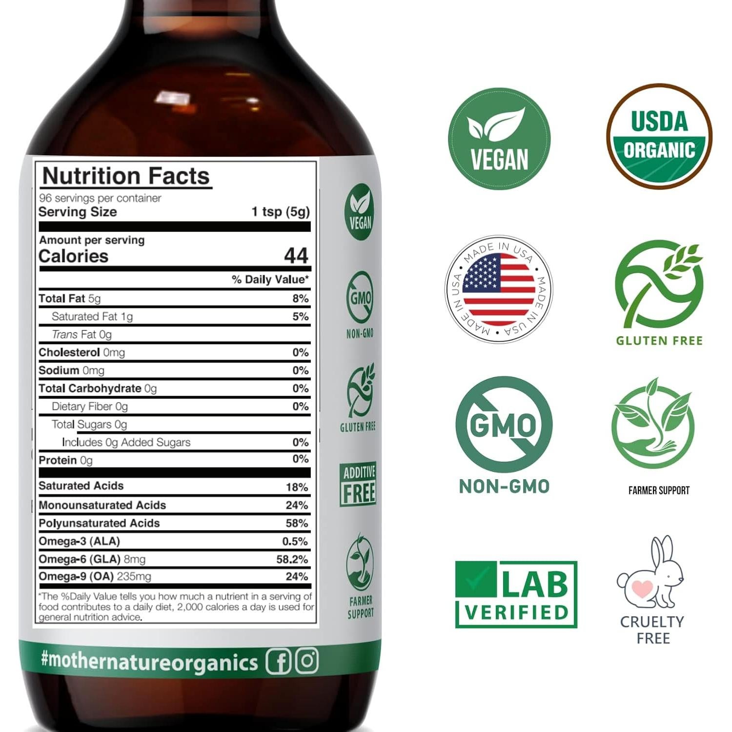 Aceite de Semilla Negra Orgánico Madre Naturaleza 473ml - Prensado en Frío, Alto en Timoquinona